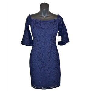 Laundry by Shelli Segal Lace Dress Size 6 Navy Blue Cocktail Knee Length NWT New